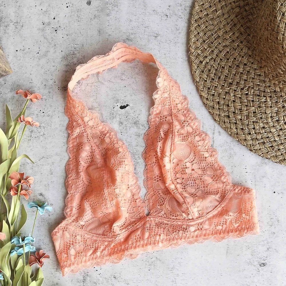 Free People Galloon Lace Halter Bra Orange XS NWT